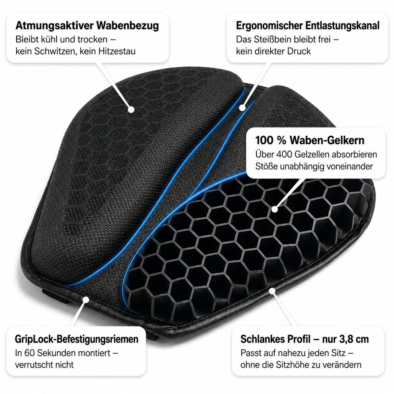 Kavby™ 100 % Gel-Sitzkissen für Motorradfahrer